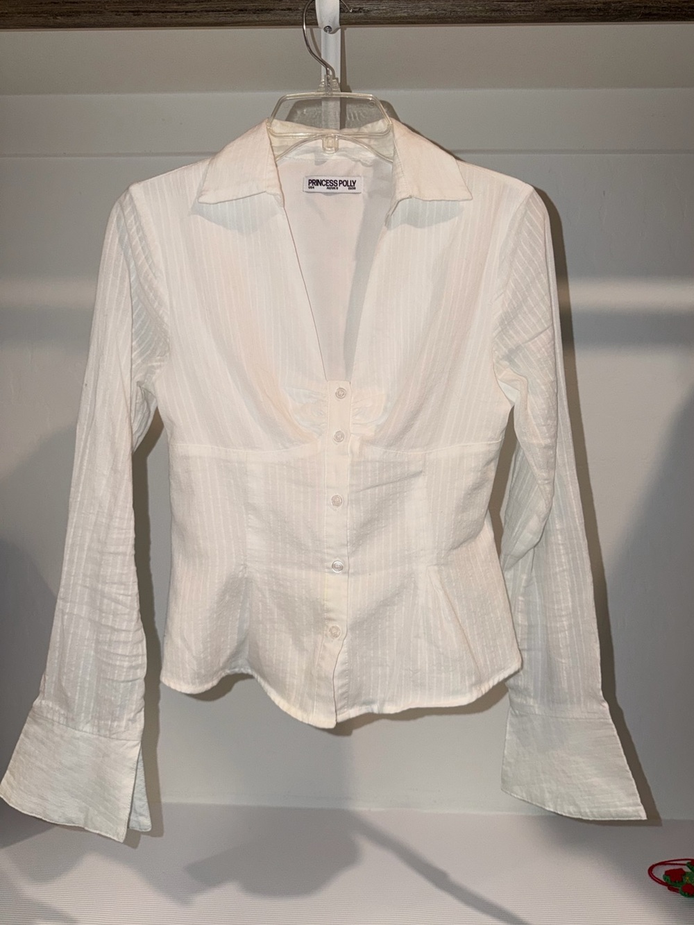 Princess Polly Cream-White Button Down Peplum Blouse